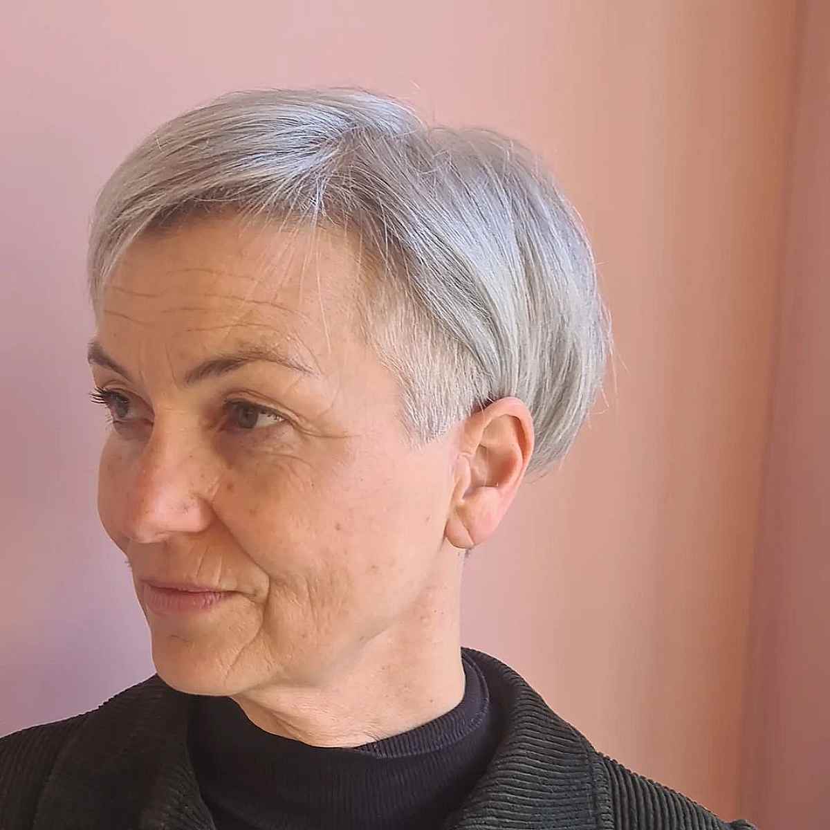 shaved side on pixie hair for women in their 60s