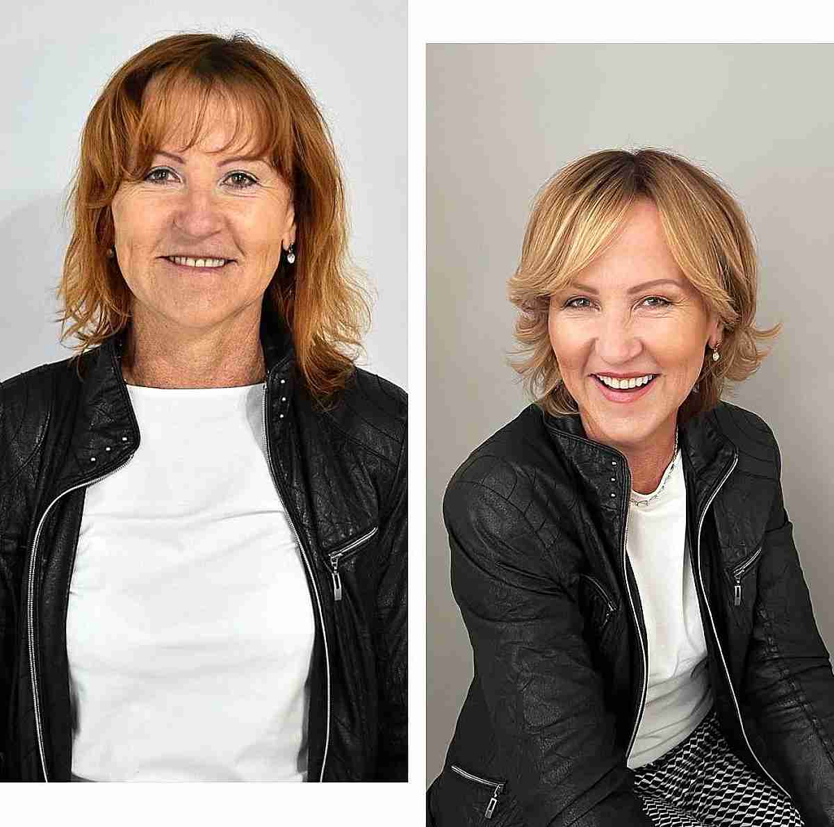 short blonde bob with face frame and feathered layers for women over fifty