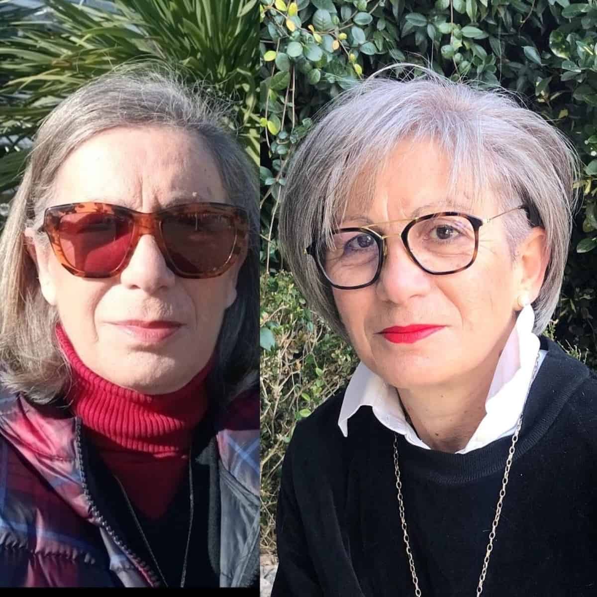 short bob for women over 70 with glasses