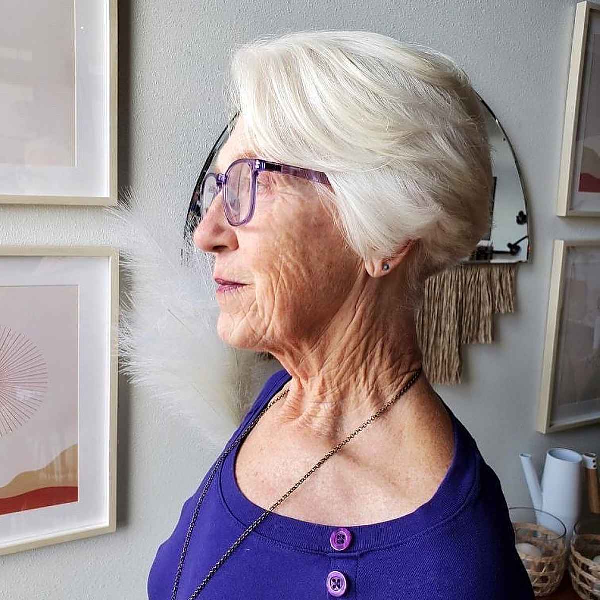 short bob with layers for 70 year old women with large glasses