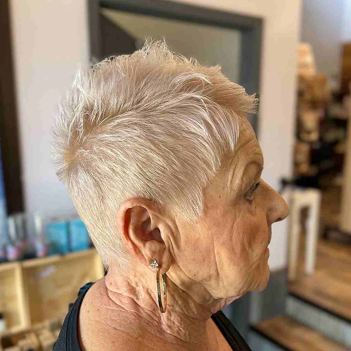 short choppy pixie haircut with disconnection for ladies 70 and up