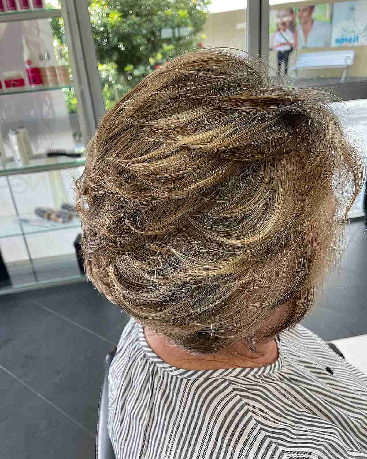 short feathered crop with balayage for women 70 and over