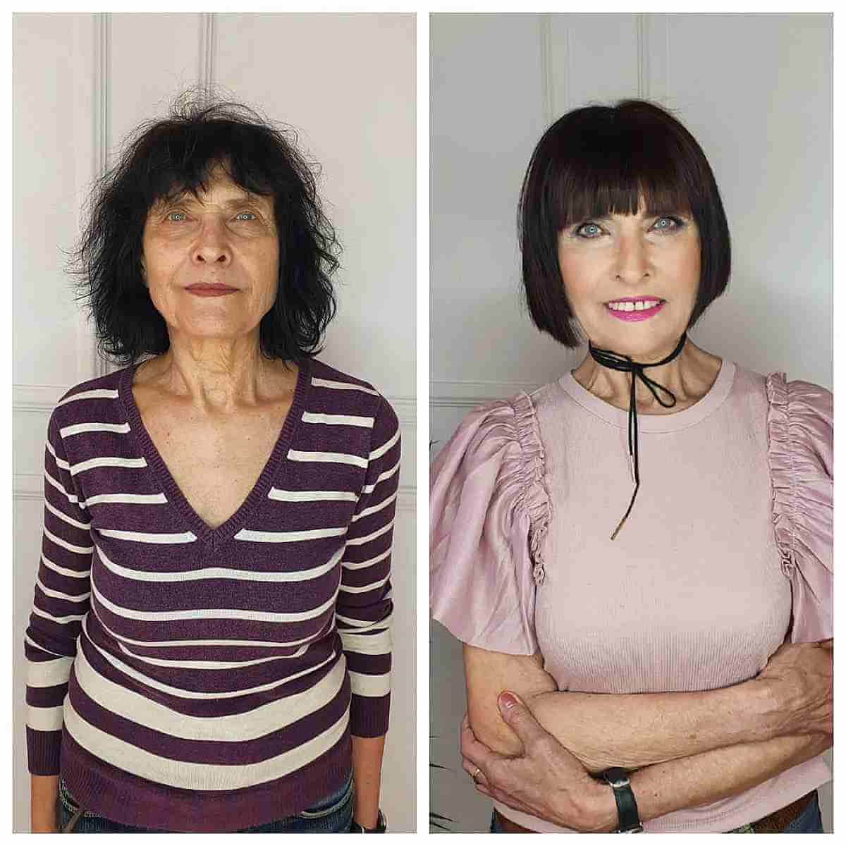 short french bob with choppy fringe for ladies over 70