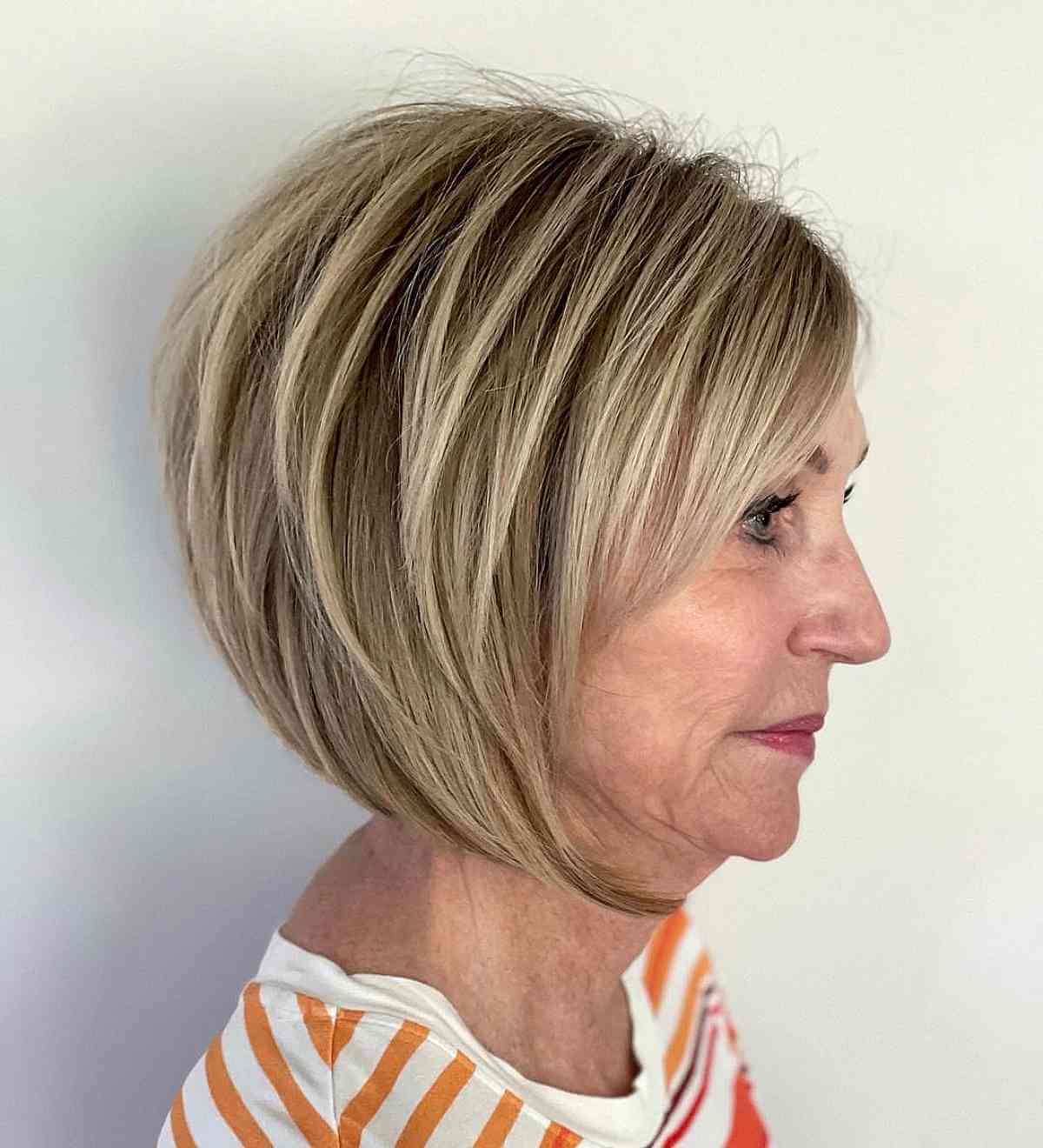 short layered bob balayage for ladies 70 and over