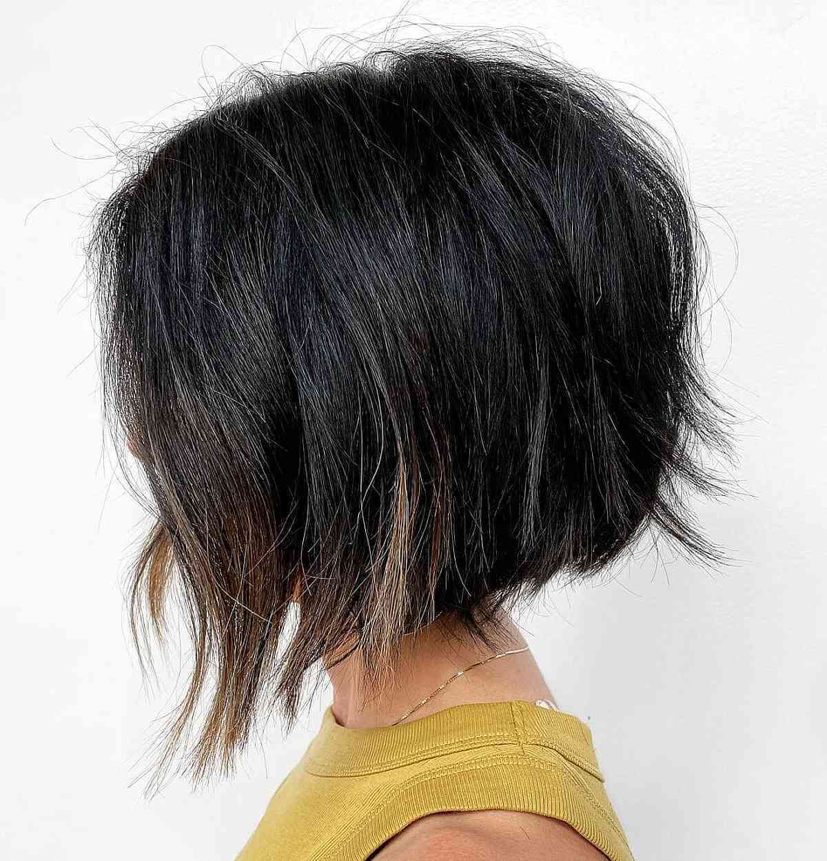 short neck length tousled bob with jagged ends