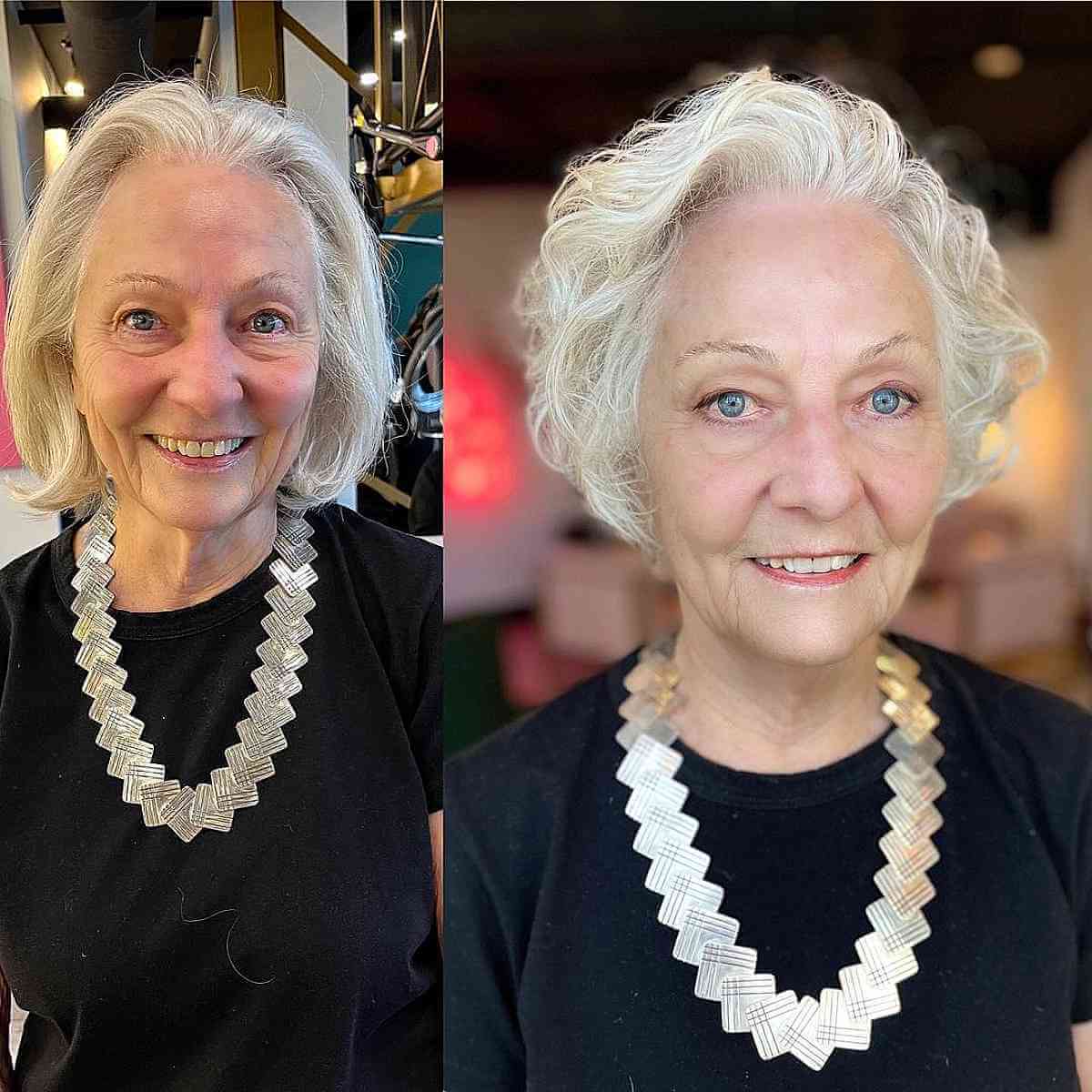 short razor cut bob for curly hair for women over 70