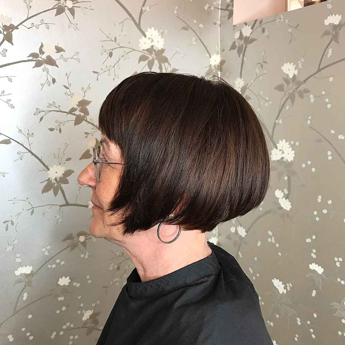 short stacked bob for women over 70 with glasses
