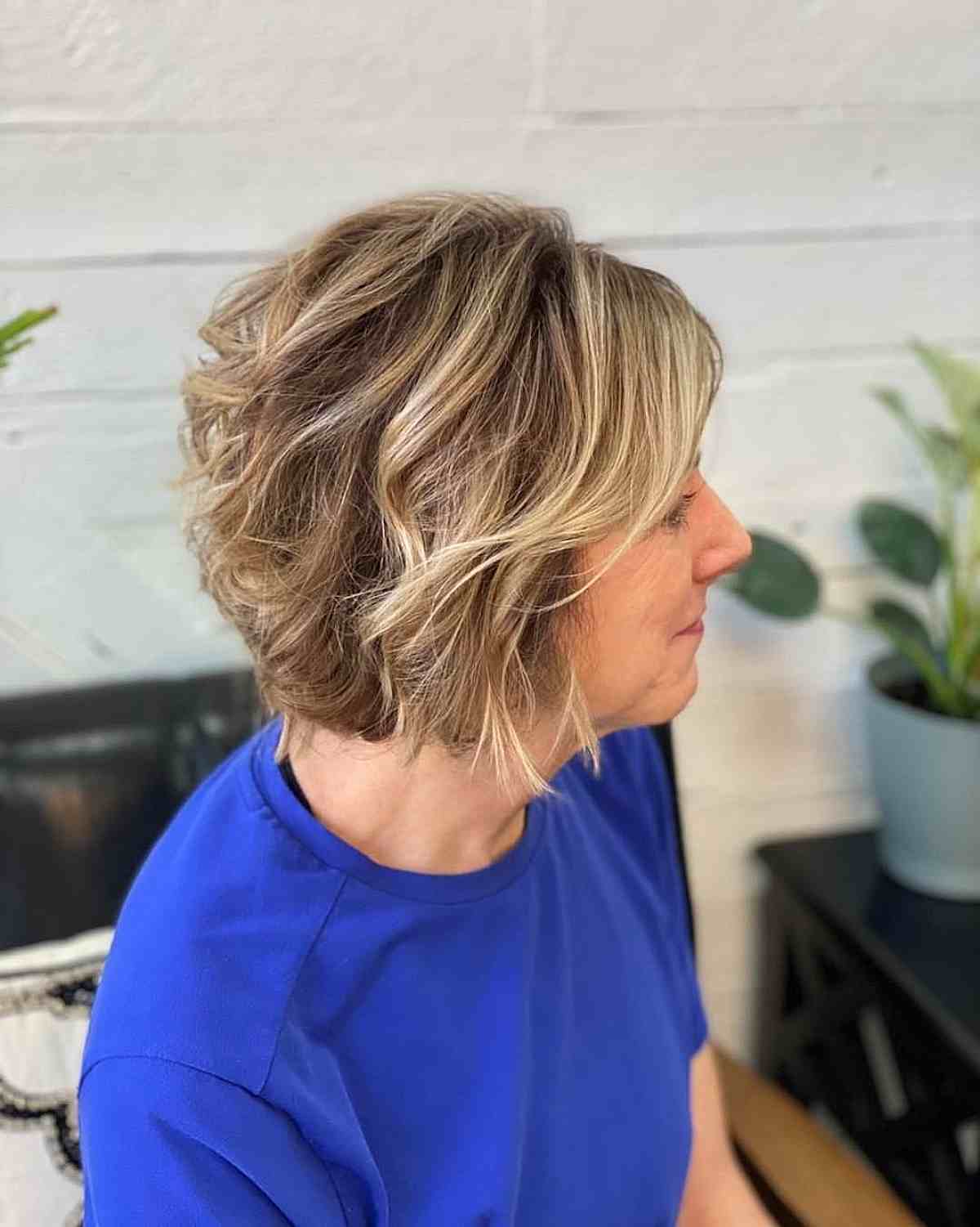 short textured hair with layers and balayage for old ladies