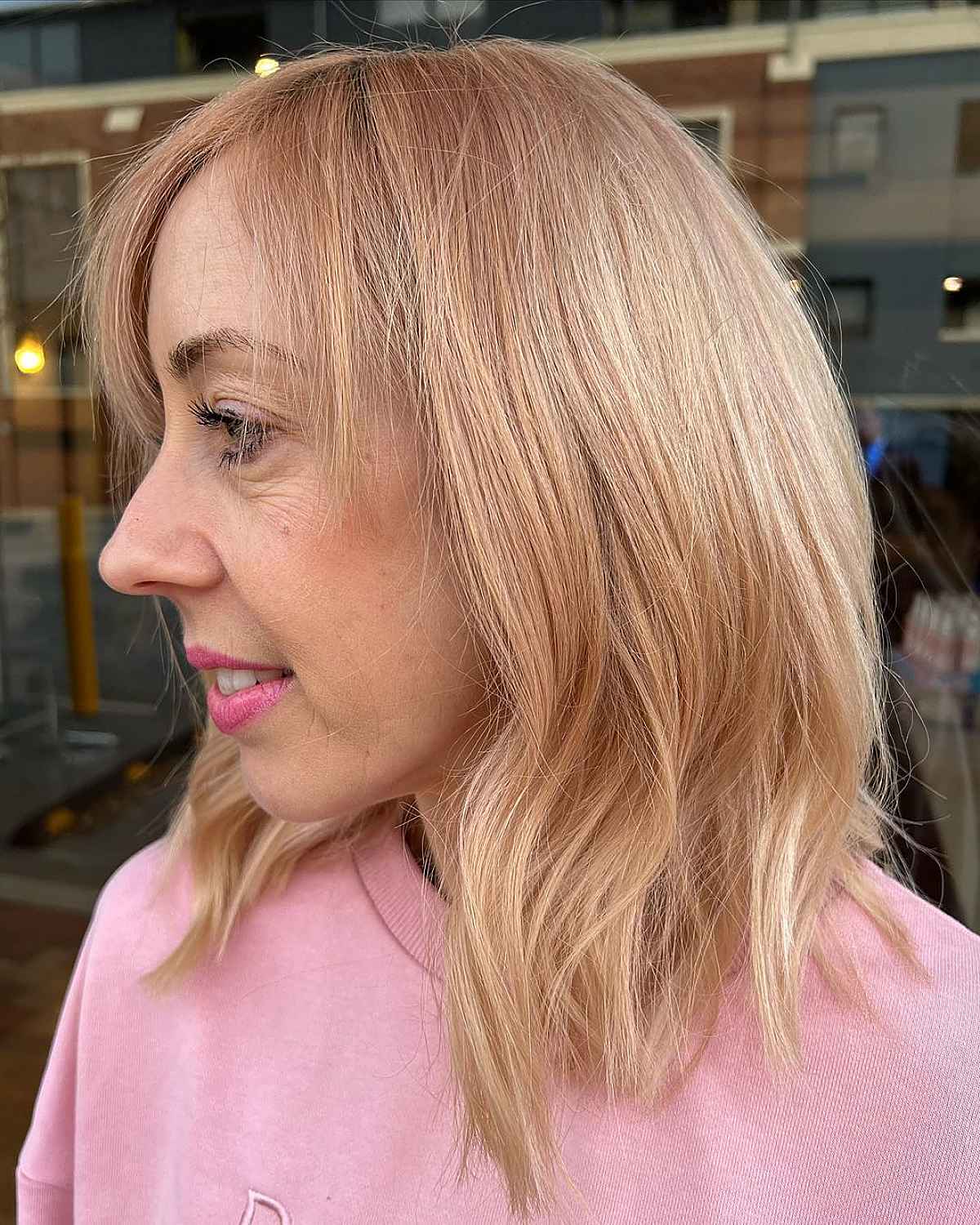 shoulder length bob with textured ends for 60 year old ladies