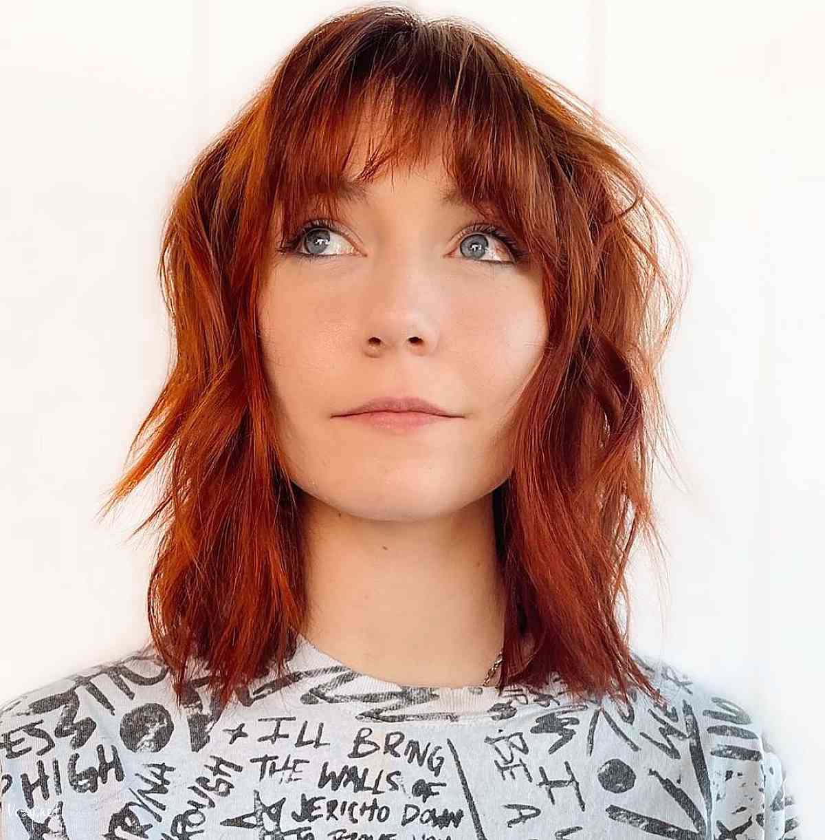 shoulder length red shag haircut