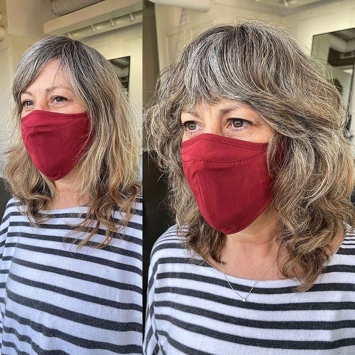 shoulder length shag with bangs for women over sixty with thick hair