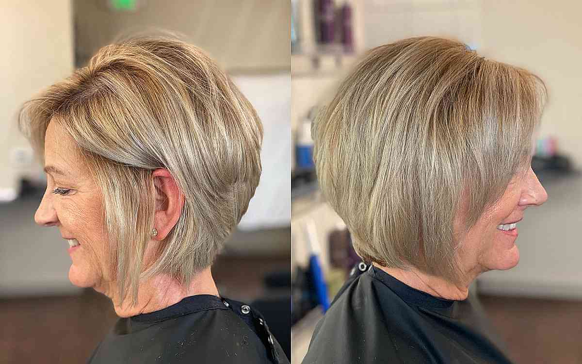 side part inverted bob for ladies in their 70s
