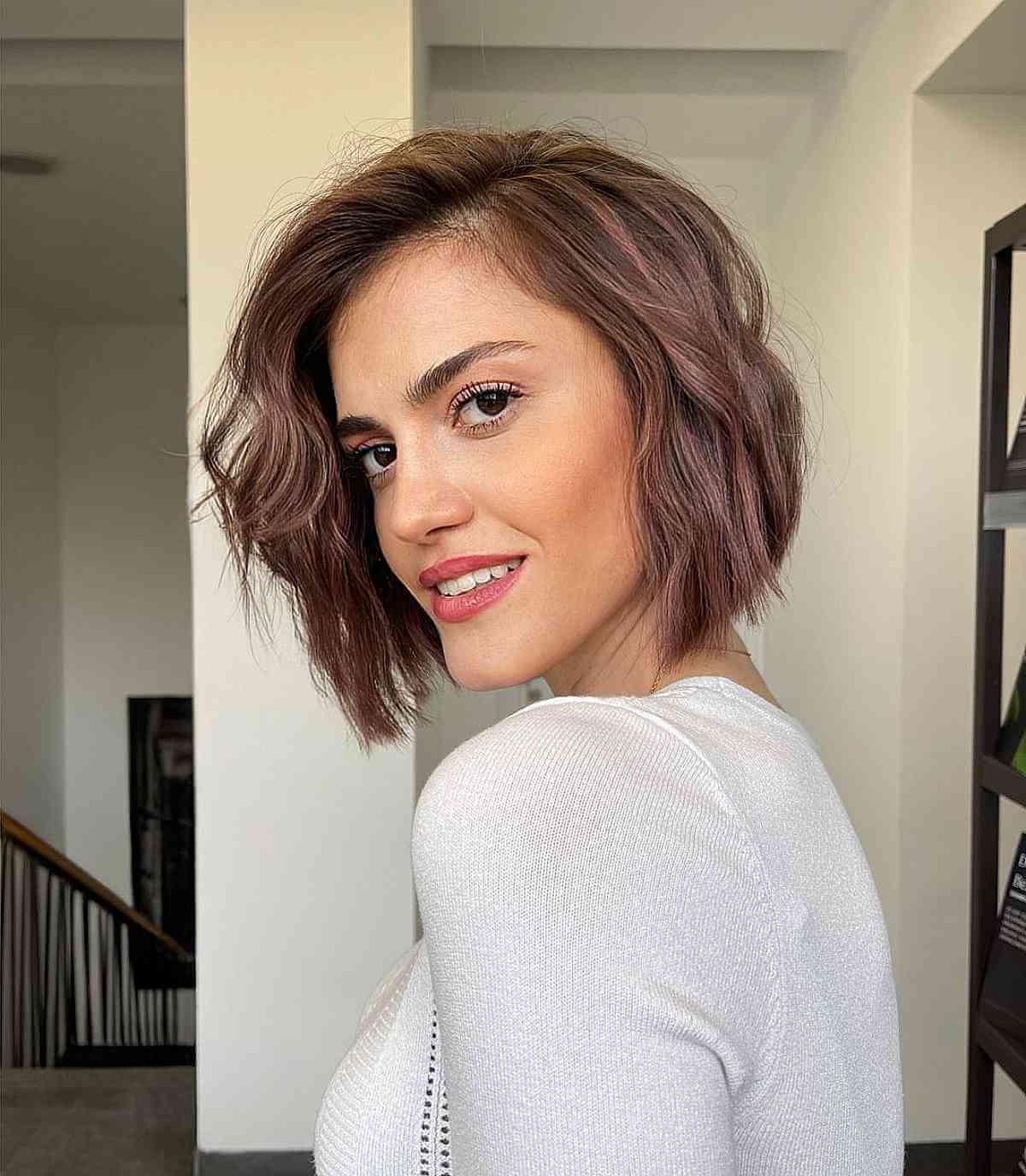 side part neck length textured bob