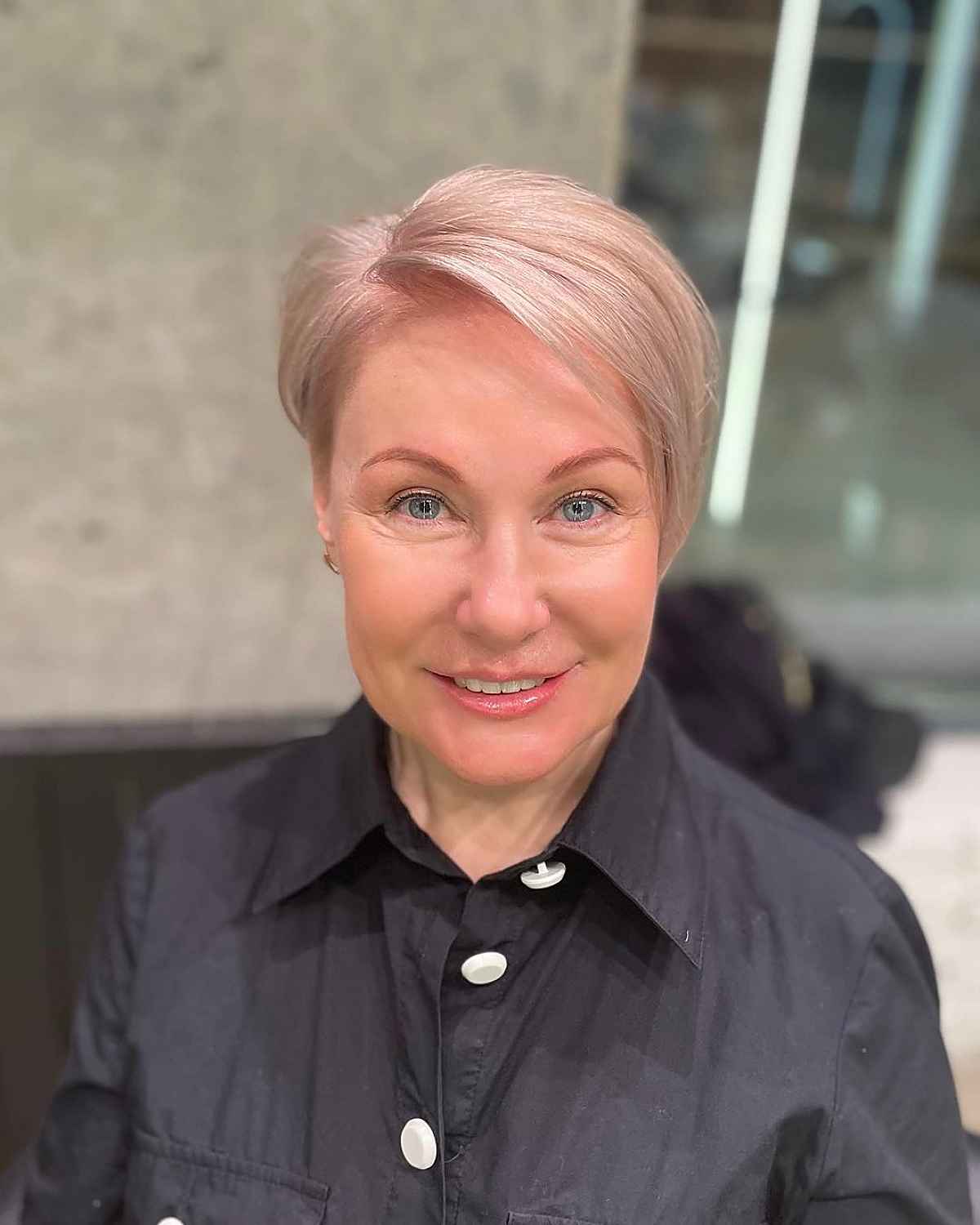 side parted long pixie for ladies aged 60