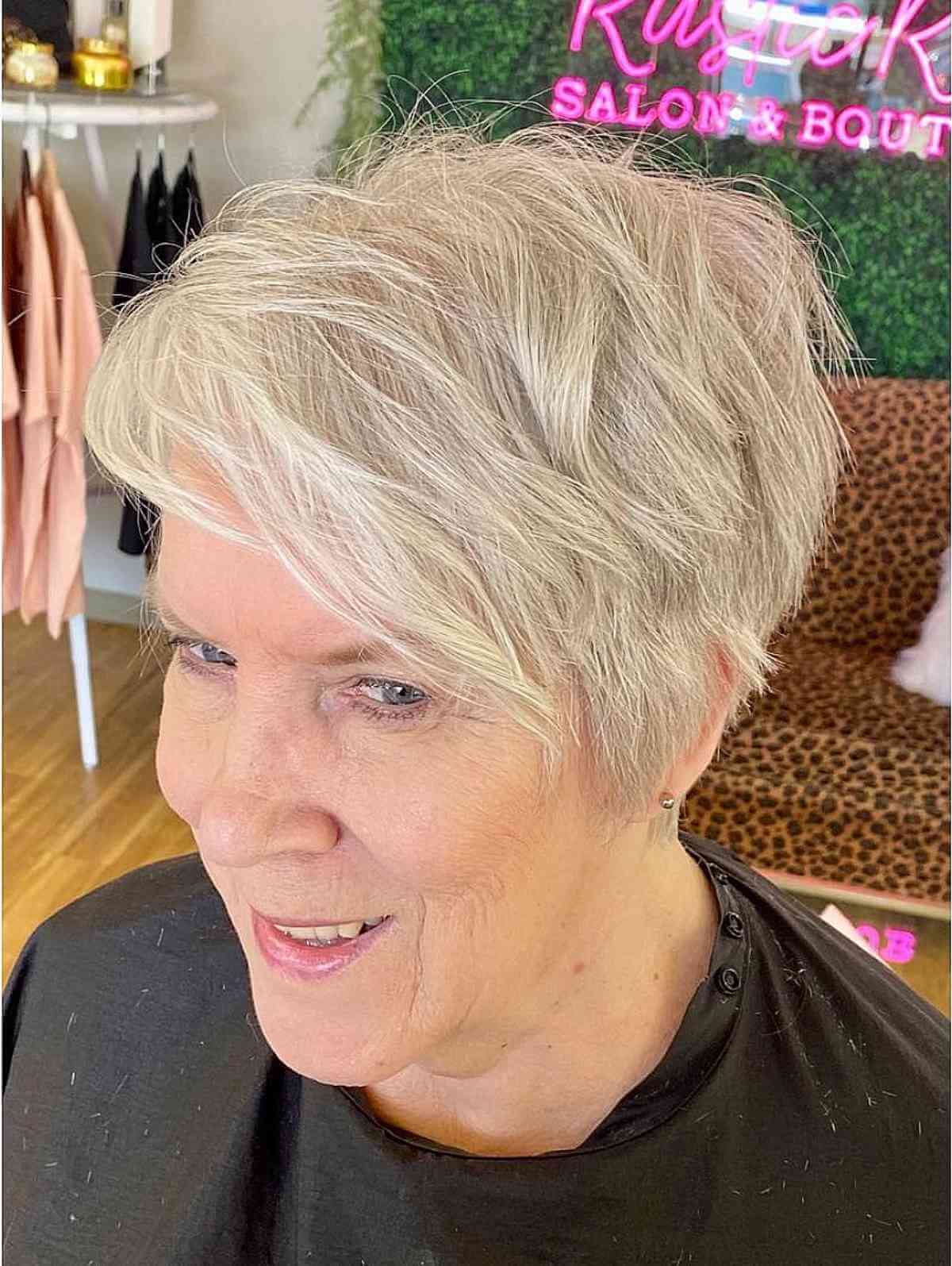 side parted textured pixie for a 60 year old lady