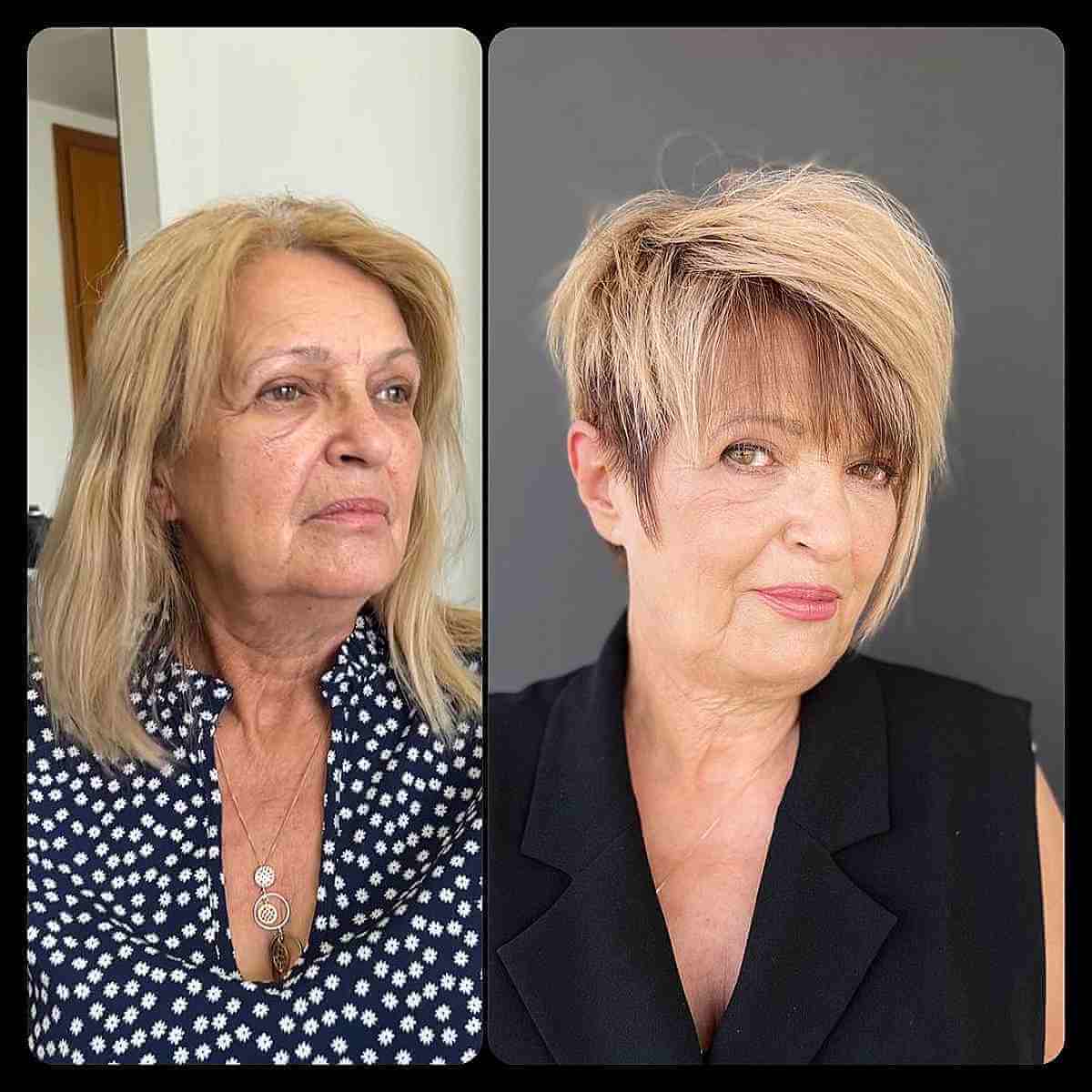 side swept pixie with fringe for ladies 60 and over