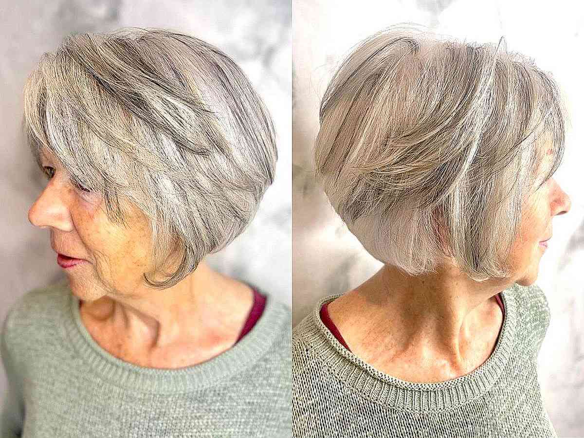 silver feathered layers for 60 year olds with grey hair