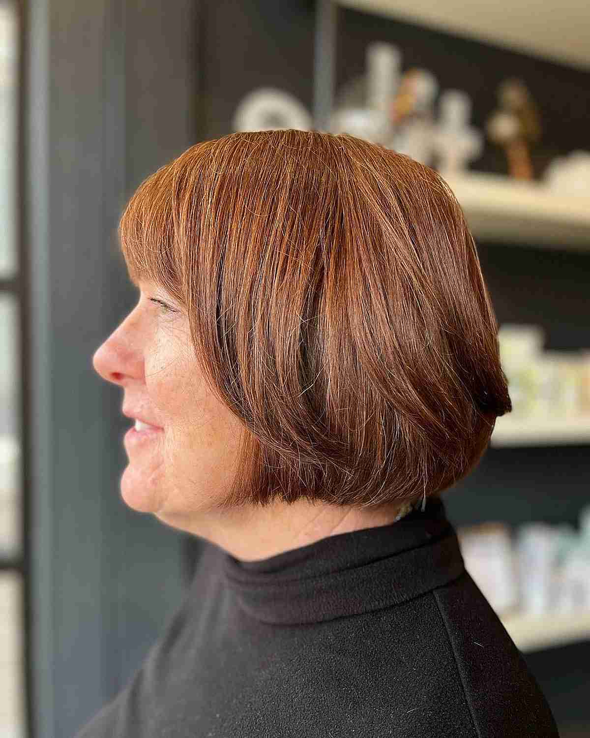 soft auburn french bob for an old woman