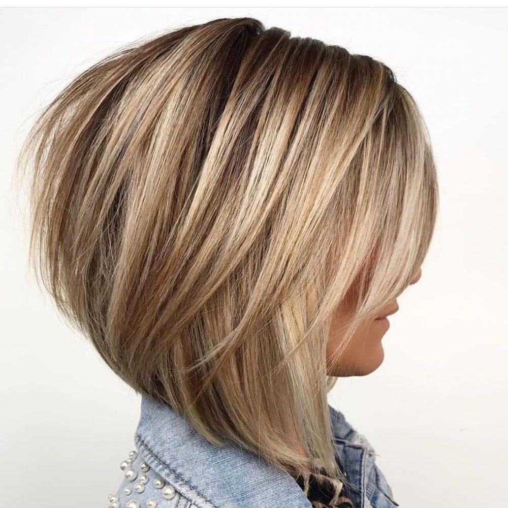 stacked layered bob with bangs