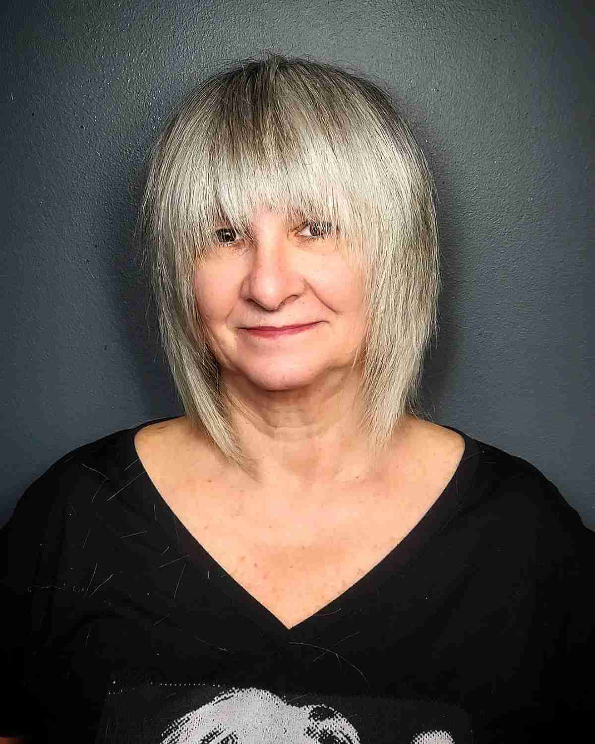 straight shag medium hairstyle for ladies past 70