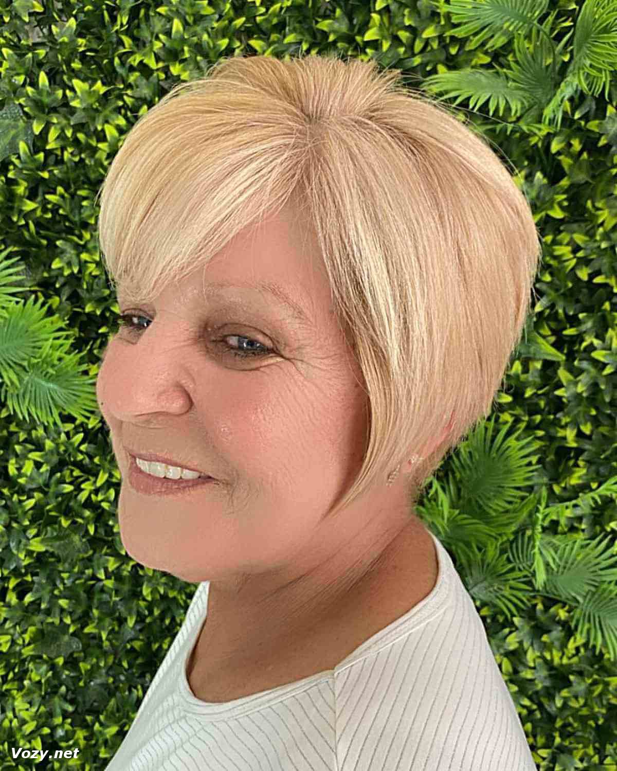 stylish long blonde pixie for older ladies