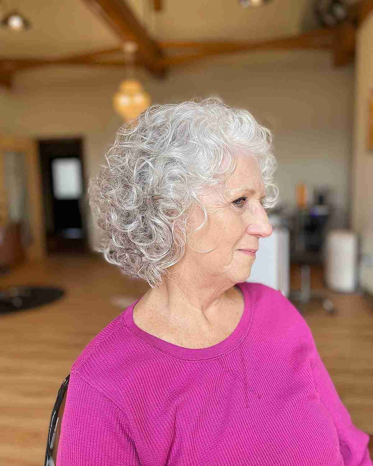 sweet curly hairstyle on a bob cut for ladies 70 and over