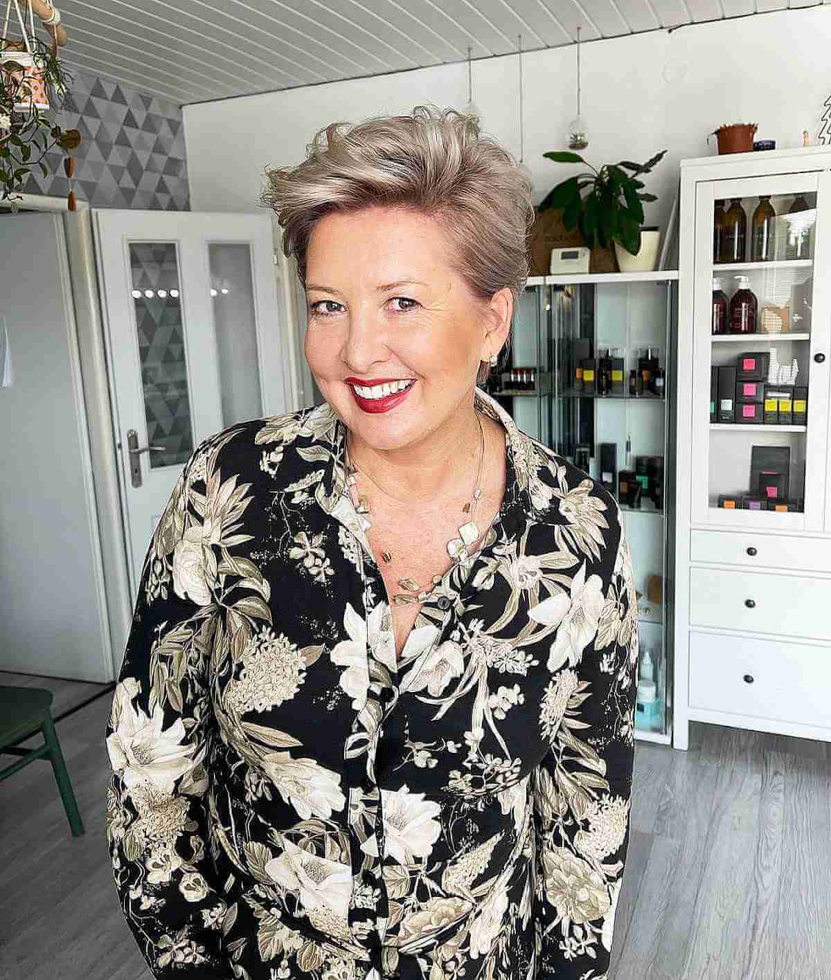 swept back wavy pixie for women in their 50s