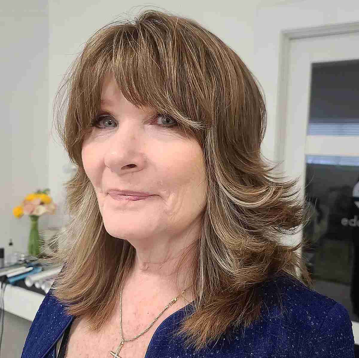 swoopy feathered layers and curtain fringe for women 60 and over