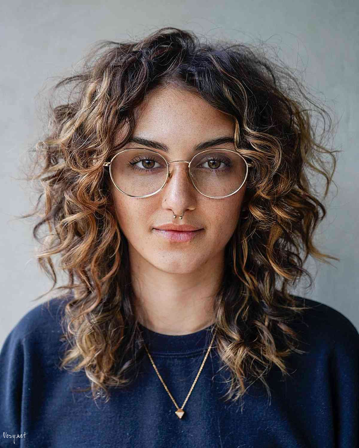 tapered curly shag with highlights