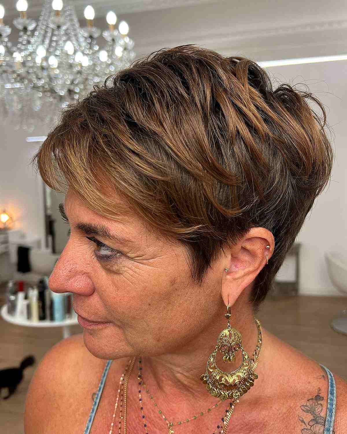 tapered pixie with piecey layers for older ladies