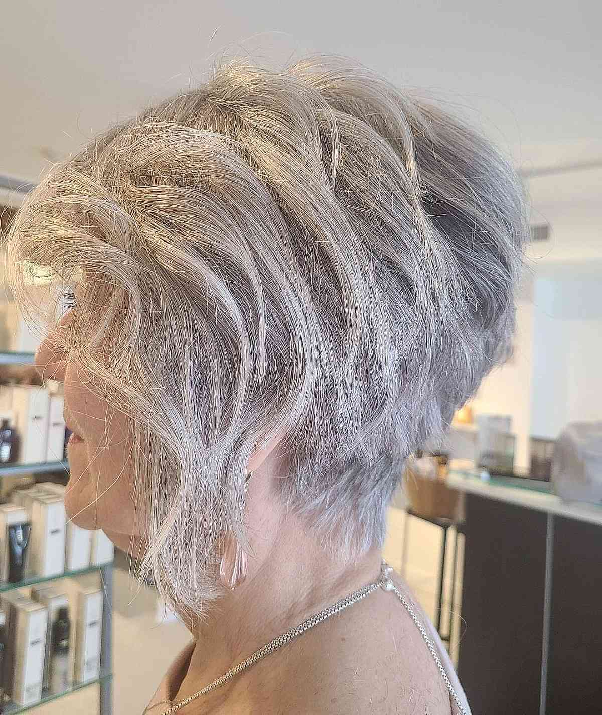 tapered wavy wedge cut on thin hair for a 70 year old lady