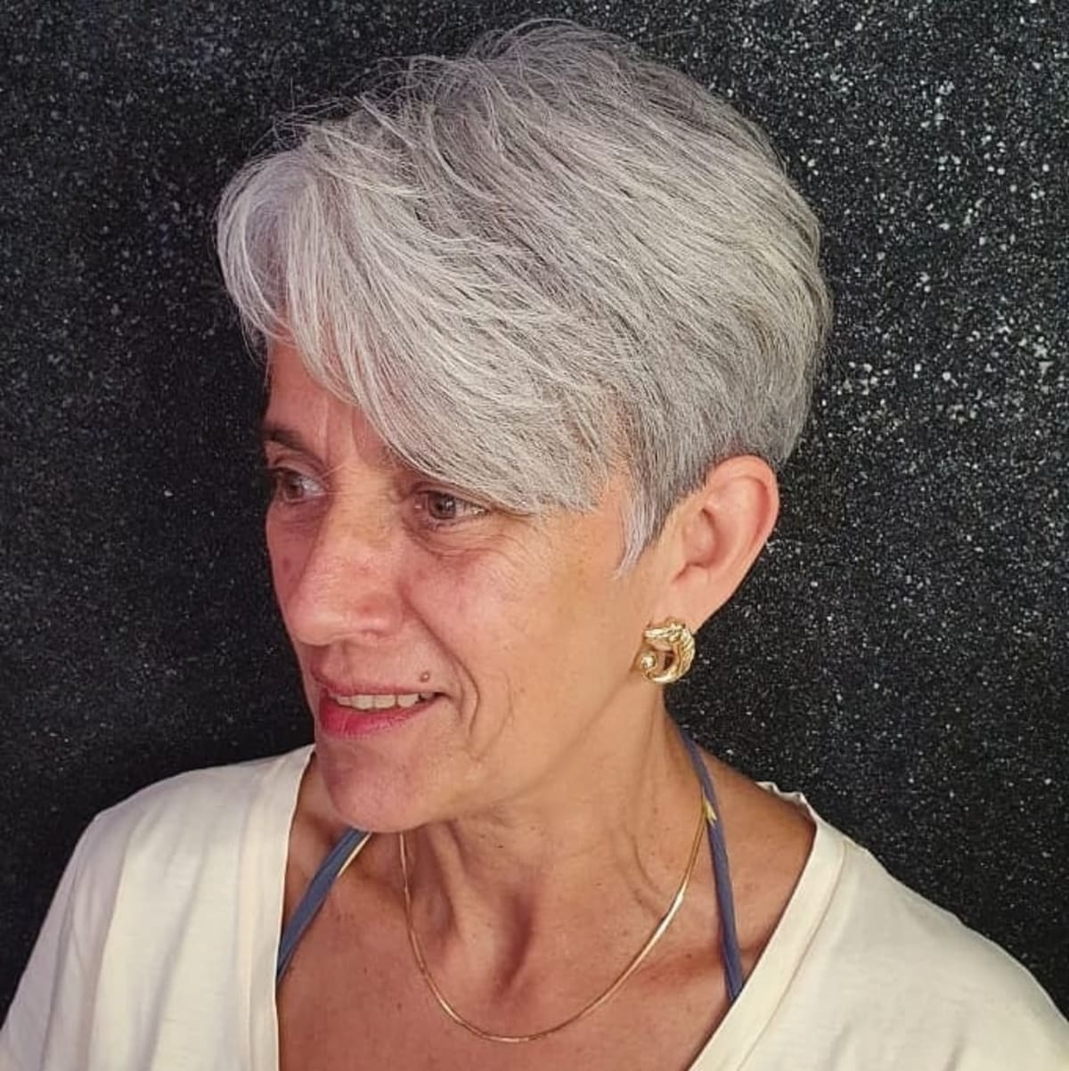 textured cut for women over 70 with thick hair