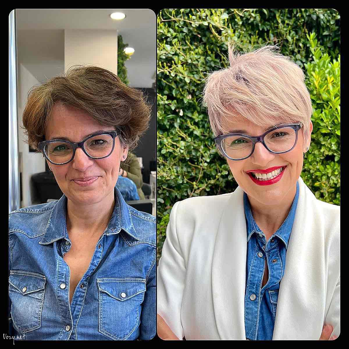 textured pixie undercut for thin haired ladies over 50 with glasses