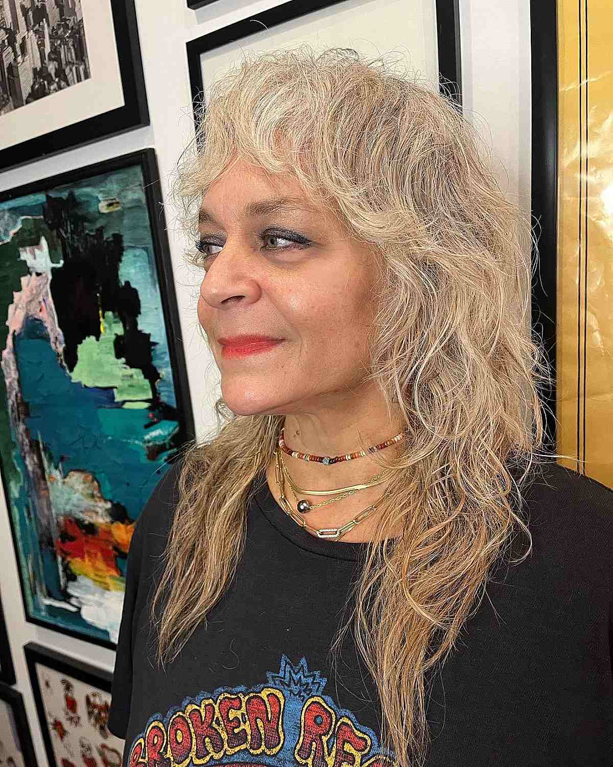 textured shaggy layers and curtain bangs for women over 60 with long hair