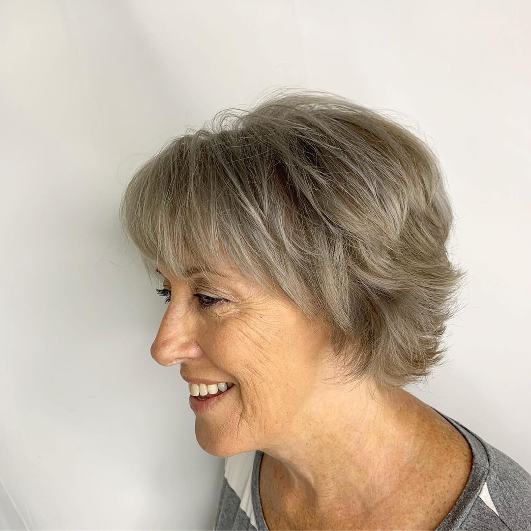 textured short bob haircut for woman over 70 1