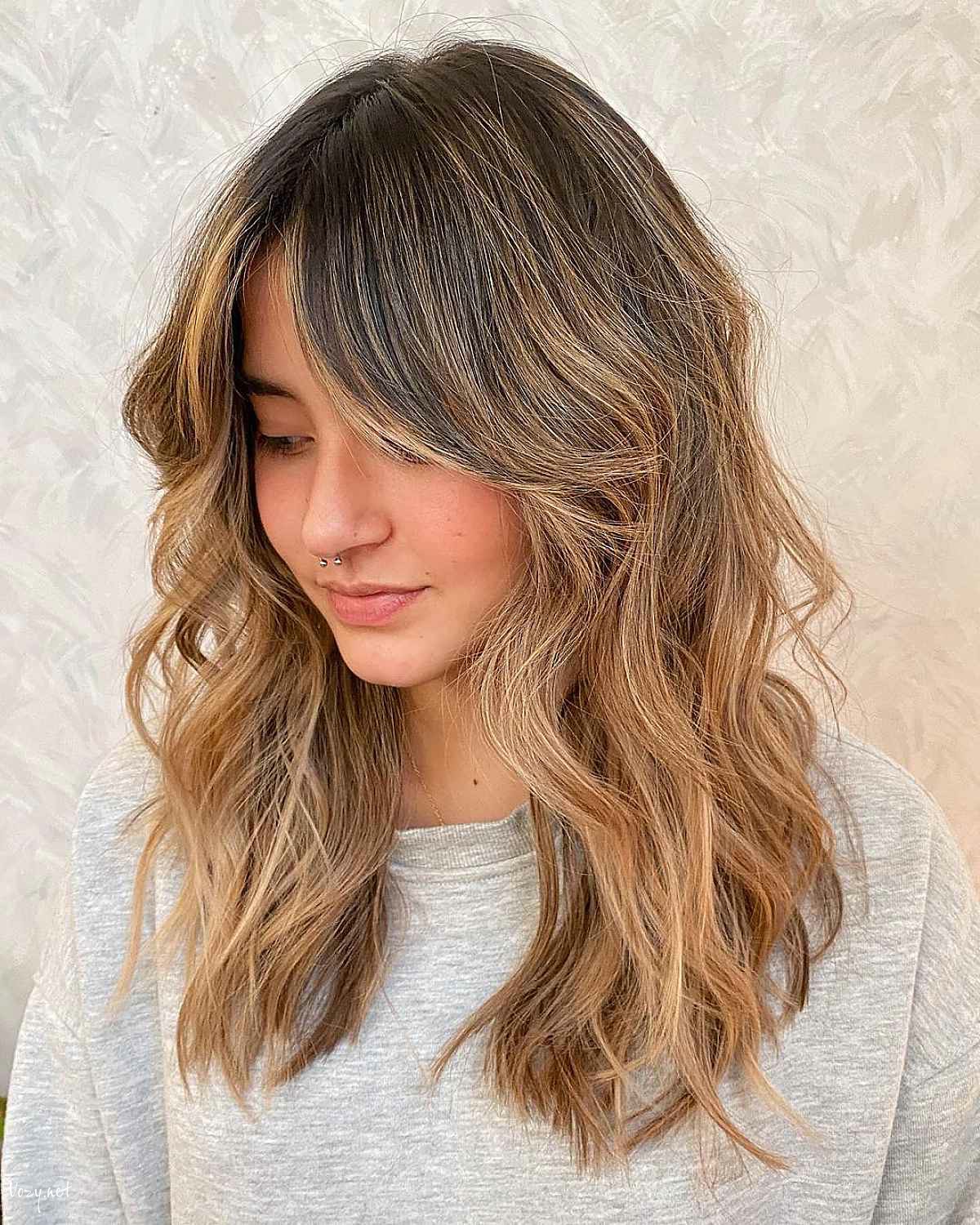 tousled waves with bangs