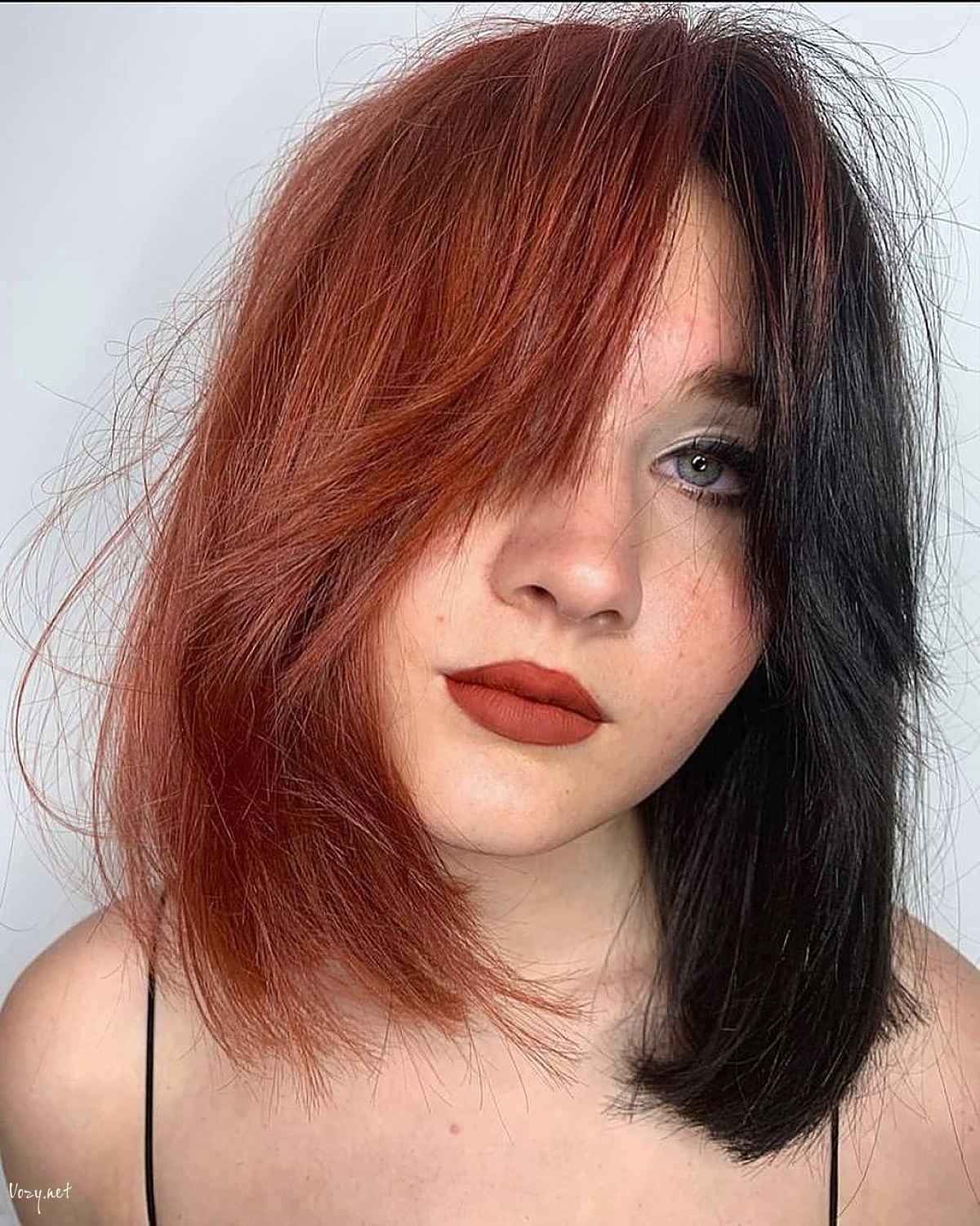 two toned long bob with bangs