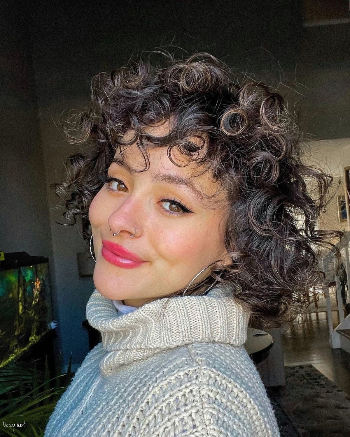 very curly shag bob