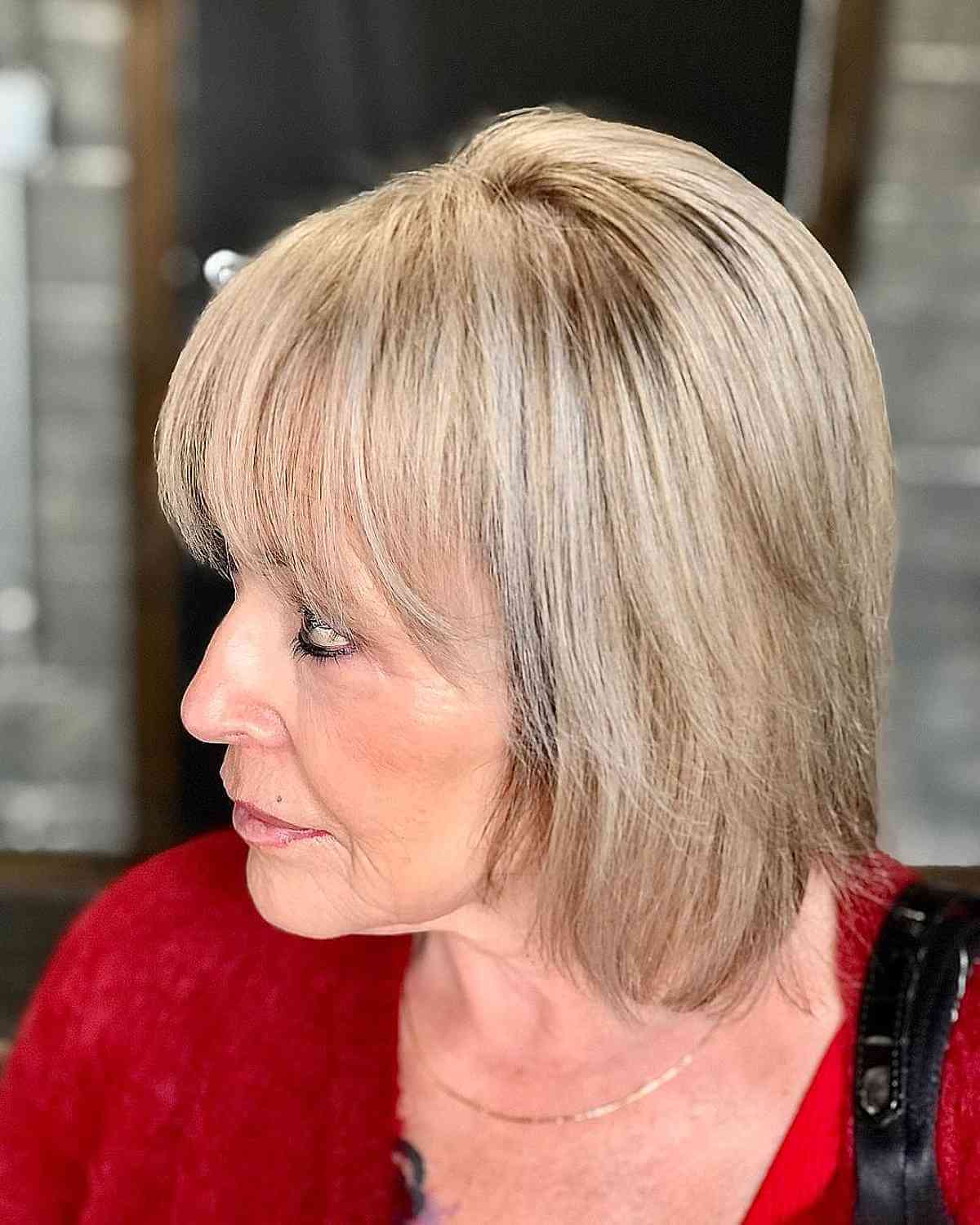 very layered bob with wispy fringe
