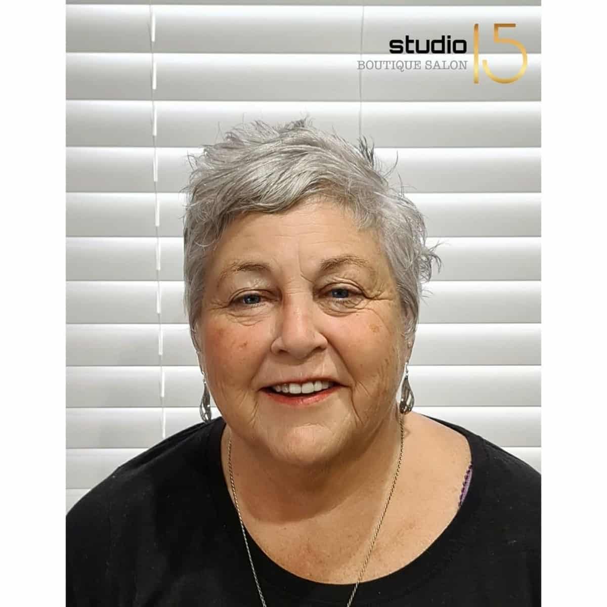 very short pixie for women over 60 with round face shapes