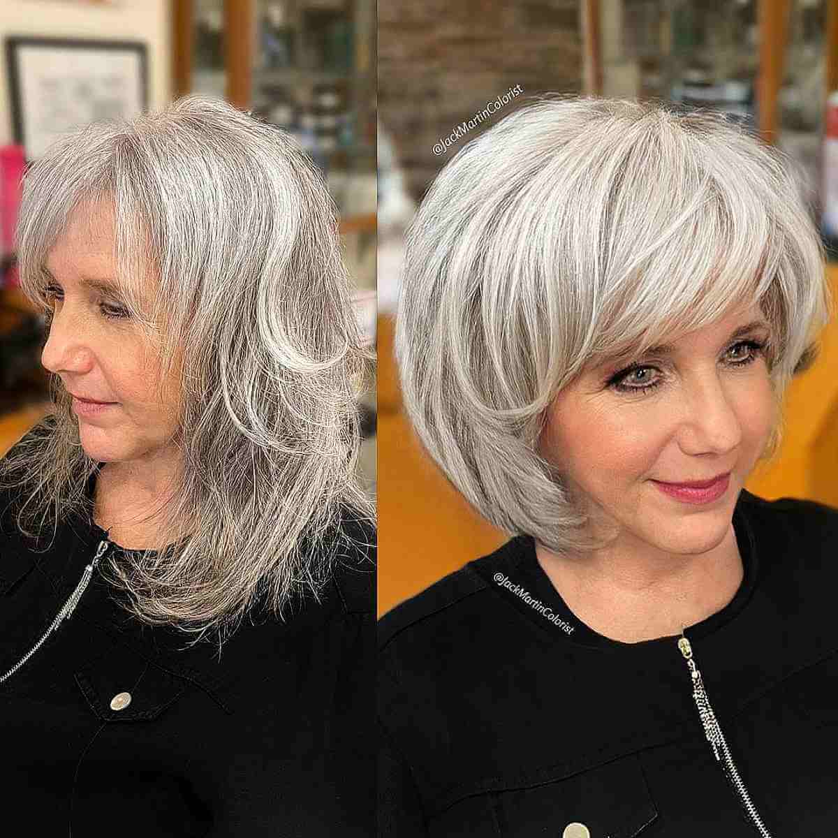 voluminous bob with layers and side bangs
