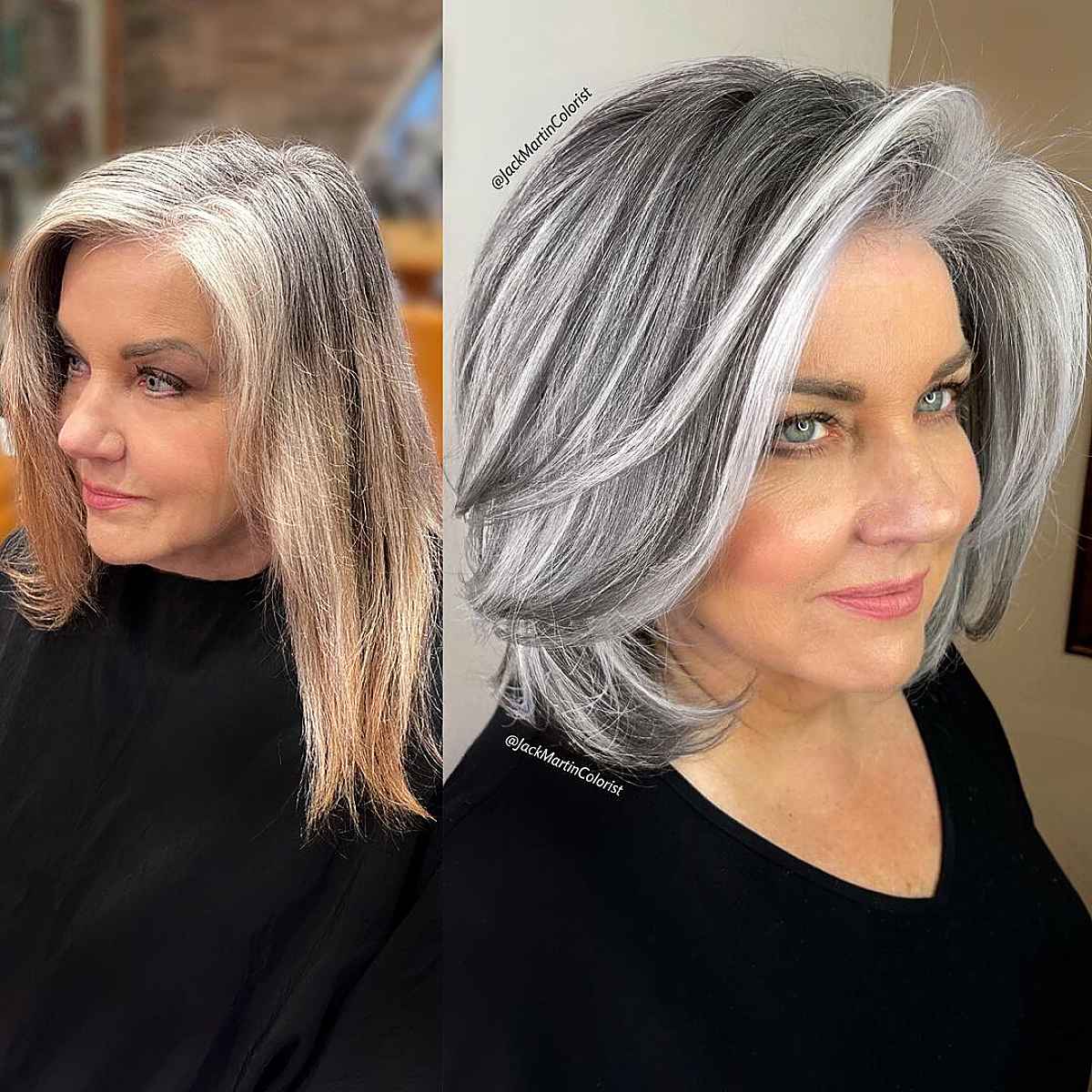 voluminous bob with layers for mature women age 60