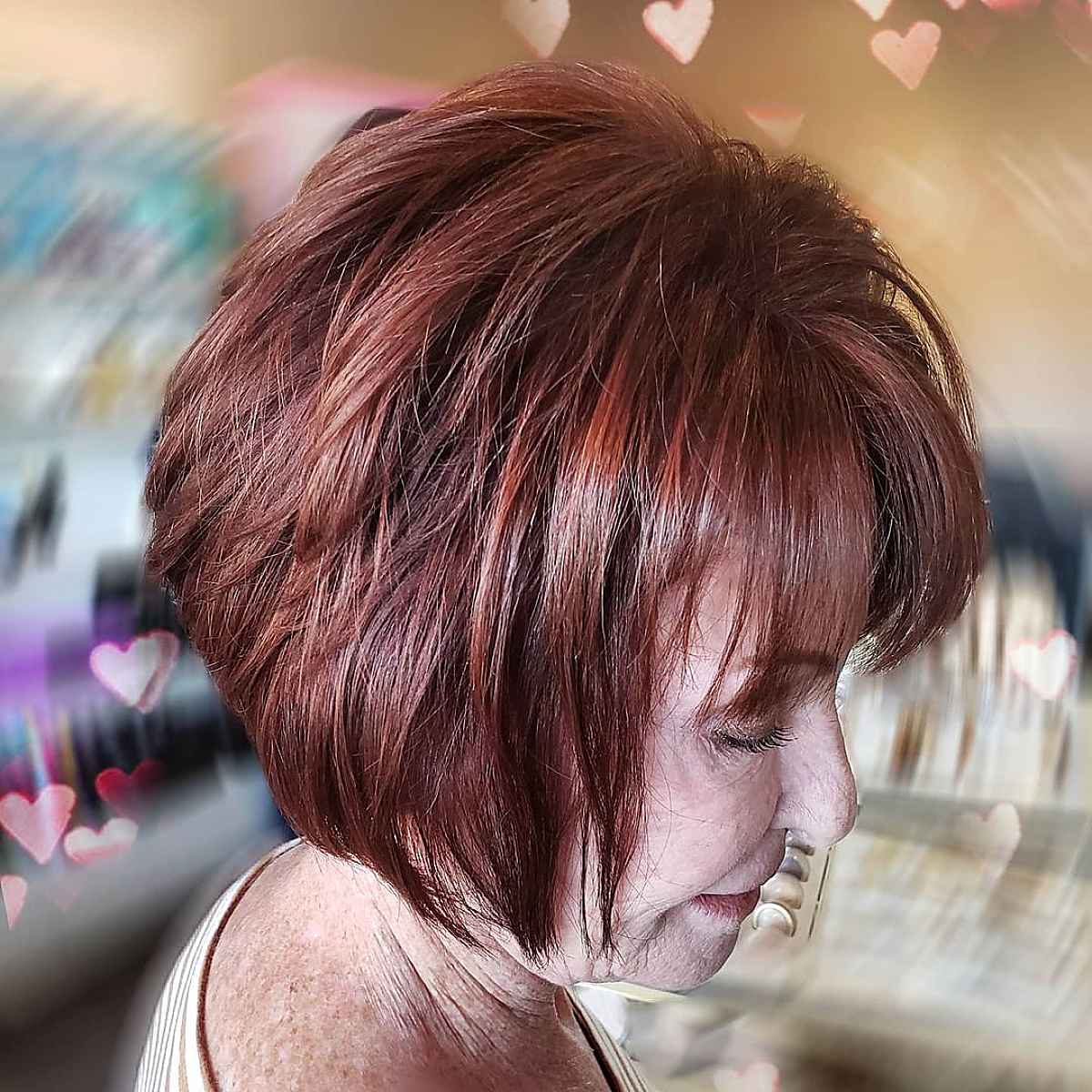 voluminous layered bob haircut for women in their 60s