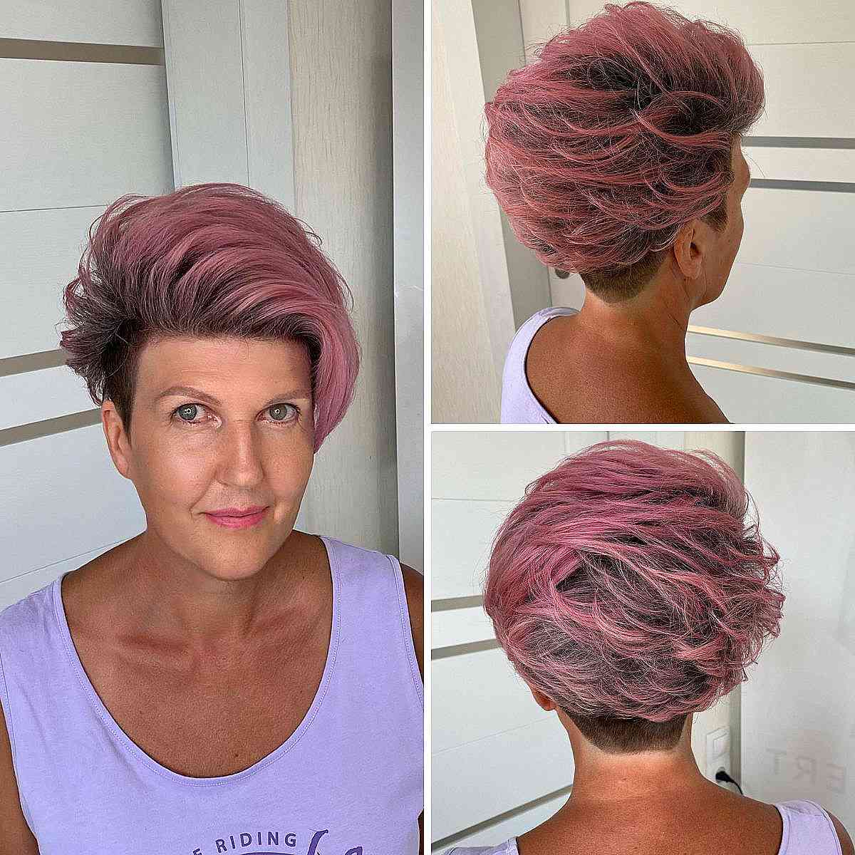 voluminous side swept pixie with a shaved side