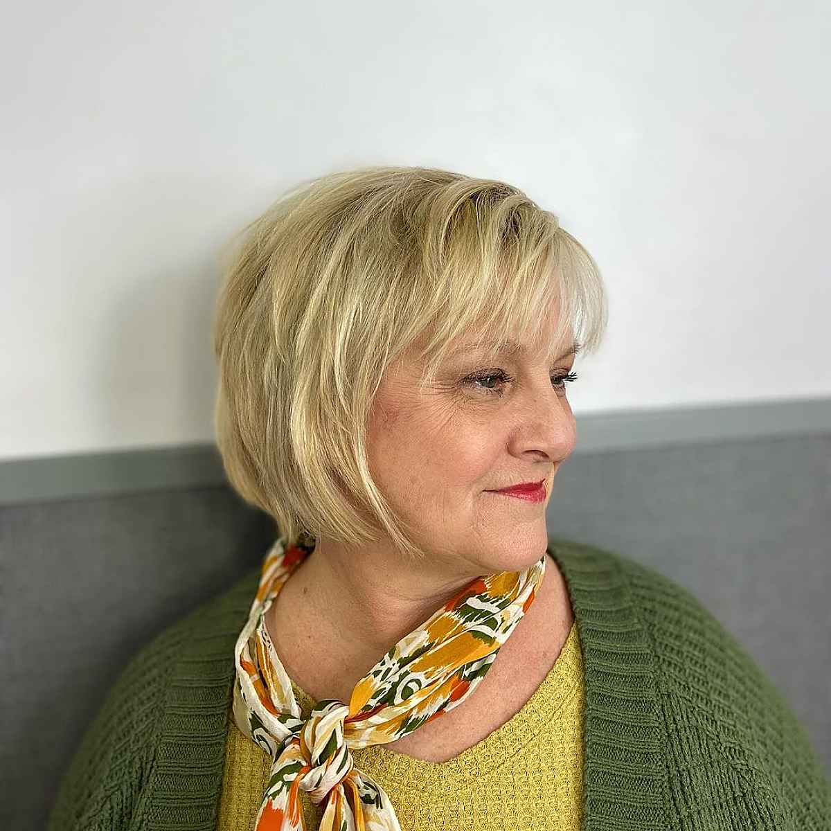 wash and wear bob with bangs for ladies passed 60