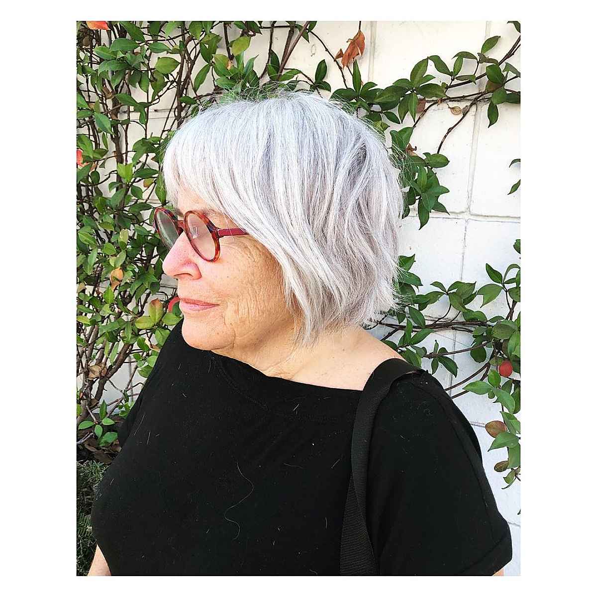 wash and wear layered bob cut for a lady passed sixty
