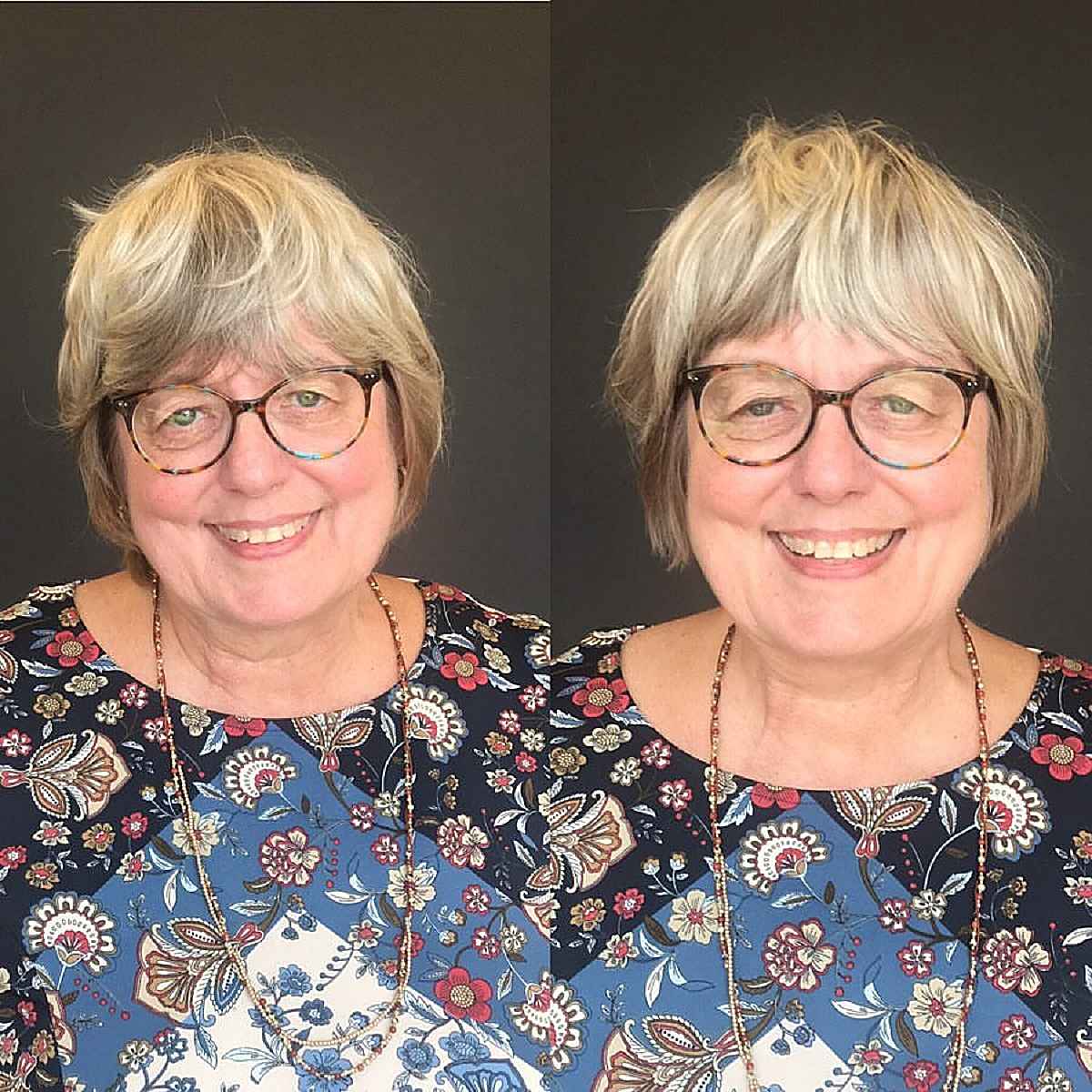 wash and wear shaggy bob haircut for a lady over 70