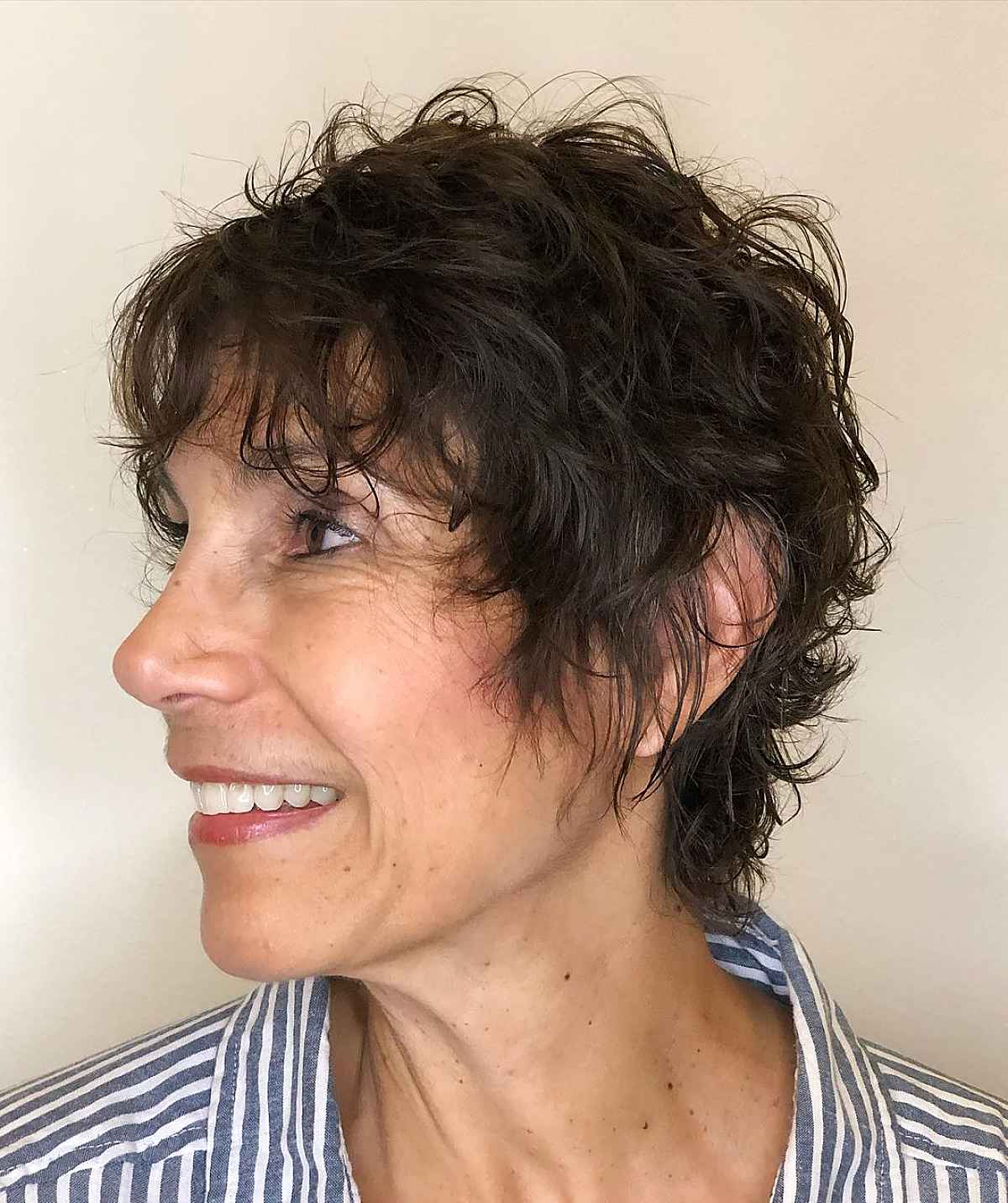 wash and wear shaggy hair with curtain fringe for 60 year olds