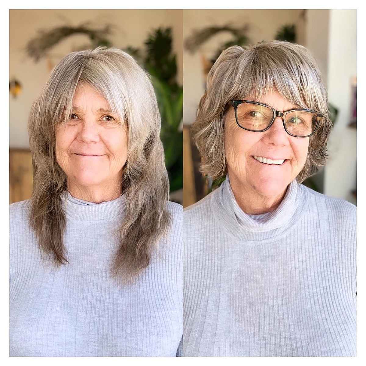 wavy bob with bangs and layers for a 60 year old woman