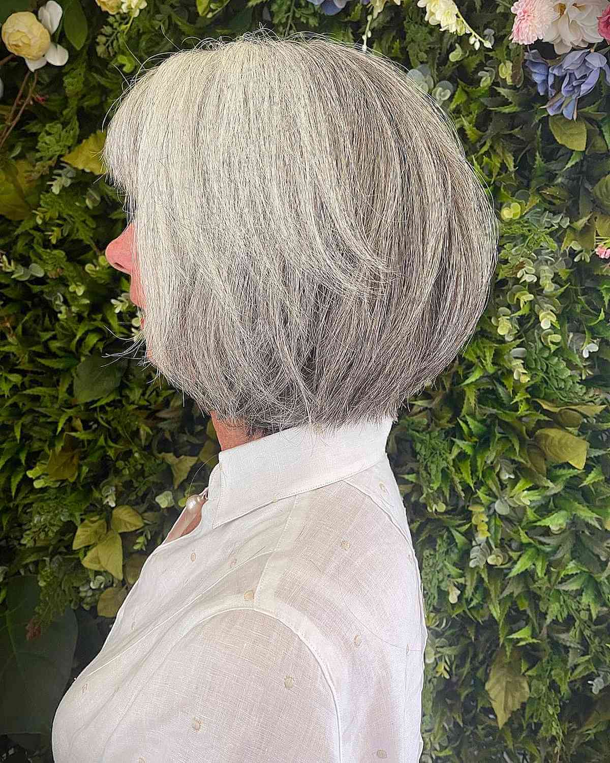wedge lob cut on gray hair for women 70 and over